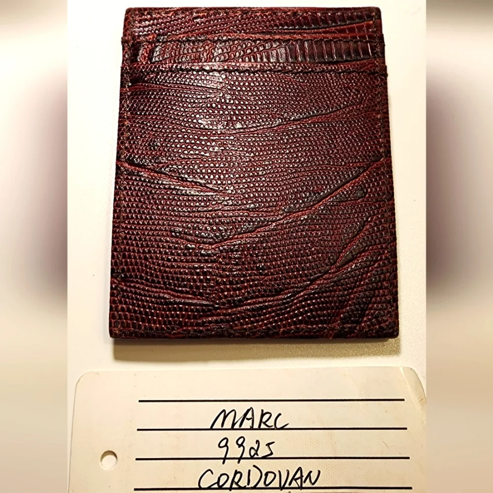 Men's 100% Lizard Shell Cordovan Money Clip/Two Card Slot Wallet.  Wine.